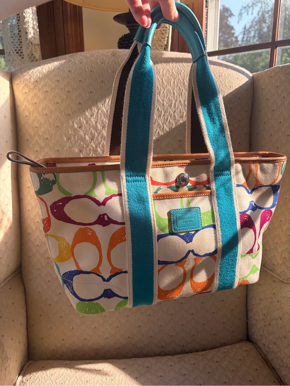 Coach tote bag vintage Y2K Hamptons multicolor scribble tote bag